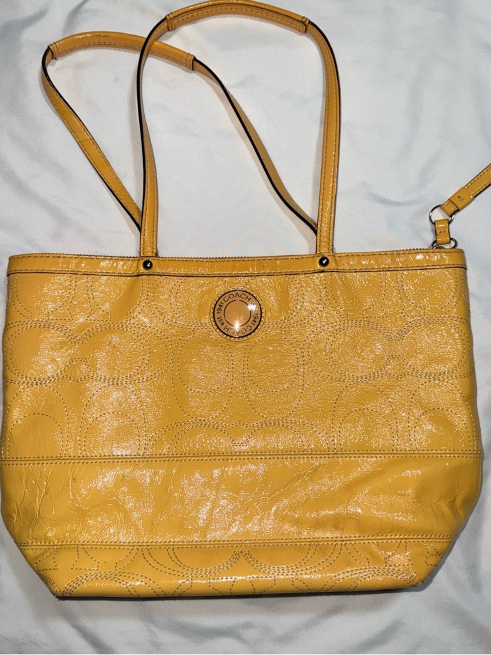 Coach Yellow Patent Leather Tote with Signature Motif